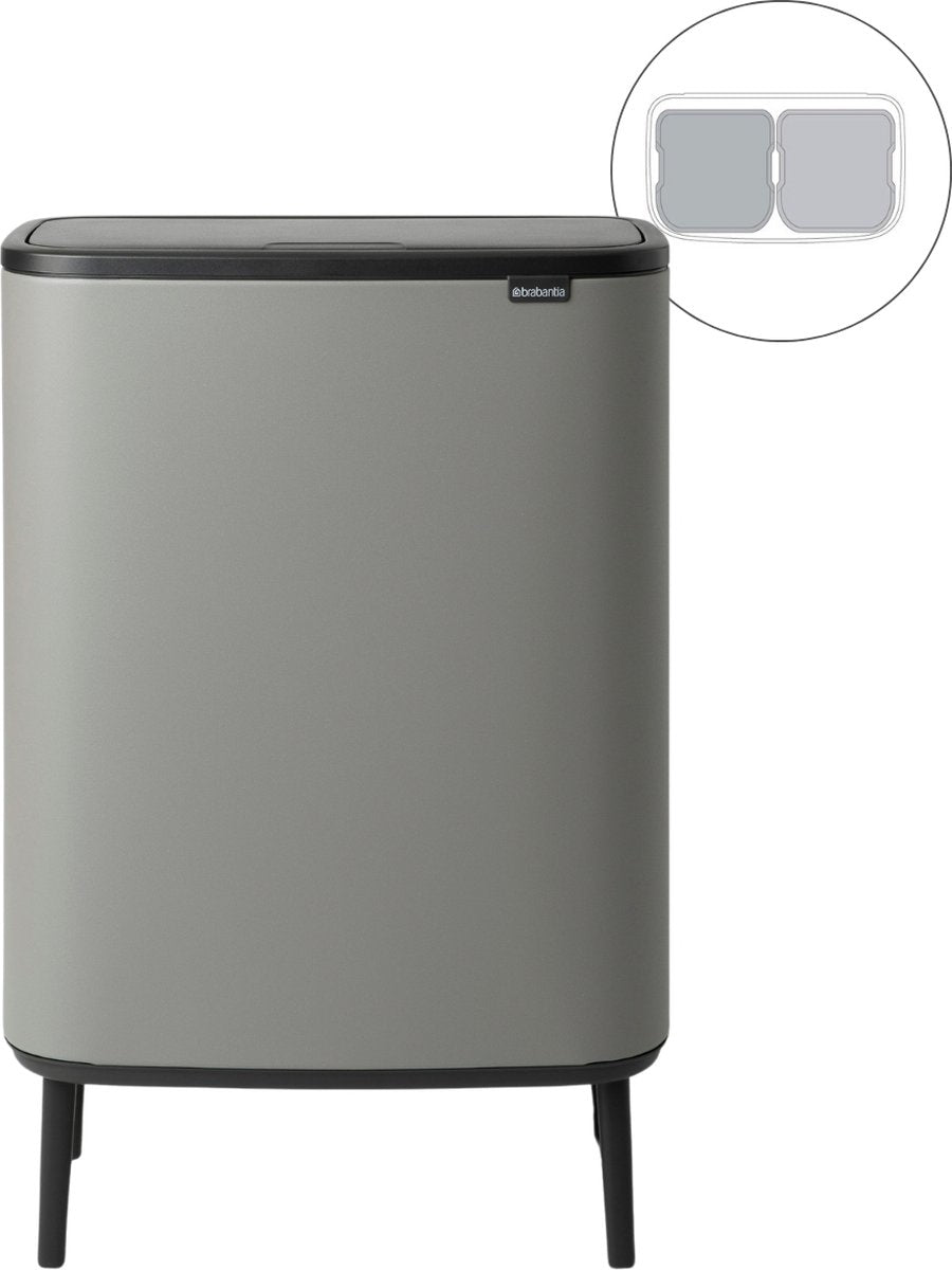 Brabantia Bo Touch Bin Hi Abfallbehälter – 2 x 30 Liter – Mülltrennung – Mineralbeton grau