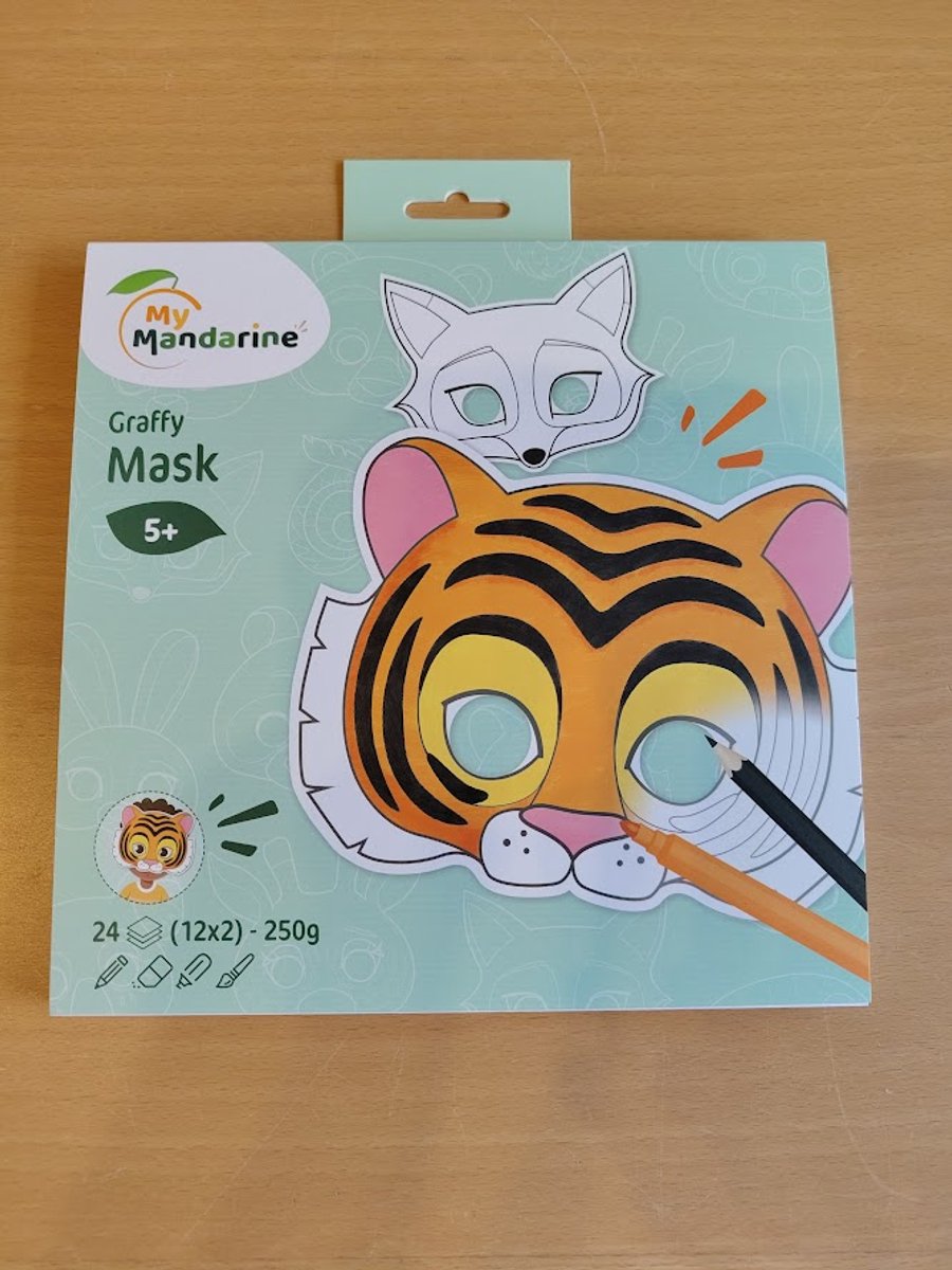 Merkloos sans marque maskers | dieren | karton | 21 x 20 cm | 24 stuks - graffy pop mask om te kleuren