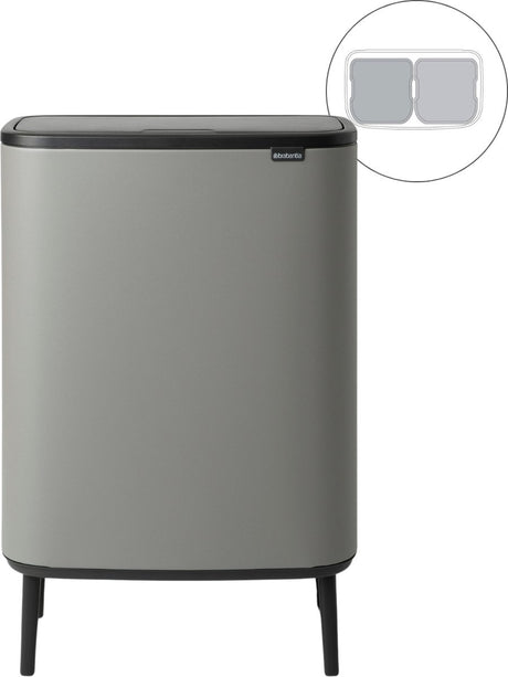 Brabantia Bo Touch Bin Hi Abfallbehälter – 2 x 30 Liter – Mülltrennung – Mineralbeton grau