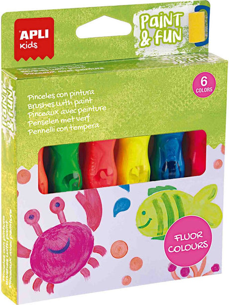 Apli Kinder-Farbtuben mit Pinsel | 6 fluoreszierende Farben