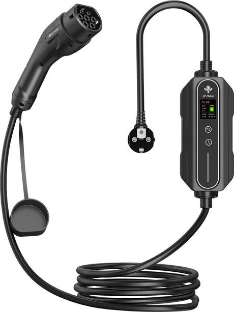 Evbee Flex-Ladegerät – Schuko auf (EV) Typ 2 – Infobildschirm – Ladezeitanzeige