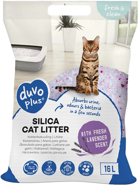 Duvo plus fresh clean Katzenstreu Premium Silica Lavendel für Katzentoiletten 16l 6,3kg