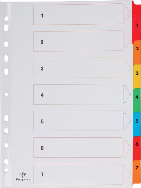 Pergamie-Registerkarten mit Registerblatt, ft A4, 11-Loch-Perforation, farblich sortiert, Set 1-7