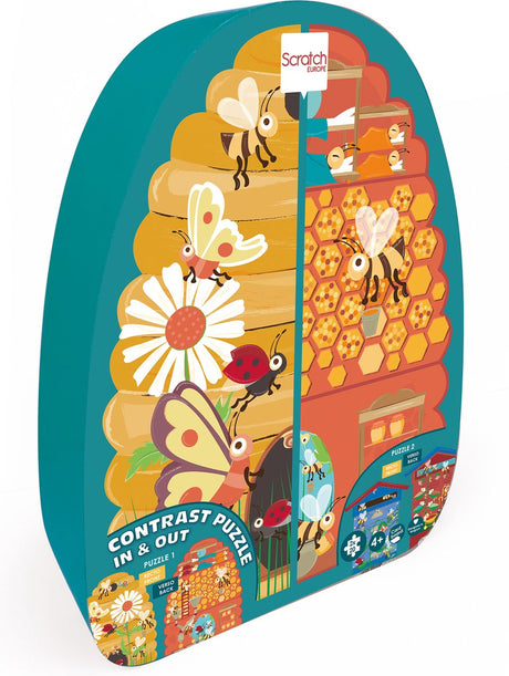 Rubbelpuzzle 2-seitig – Bienen – 31 x 42 cm und 35,5 x 43 cm – 2 x 20 Teile – 3 Jahre