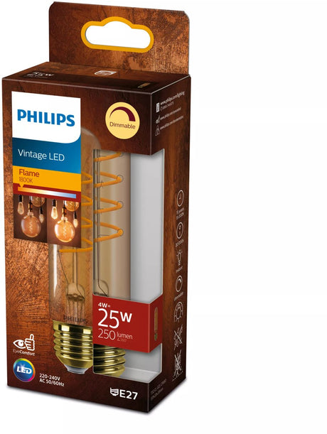 Philips led philips vintage led - dimbare lamp - 25w - extra warmwit licht: 1800k - e27 fitting - amberkleurig glas - lampvorm: t32