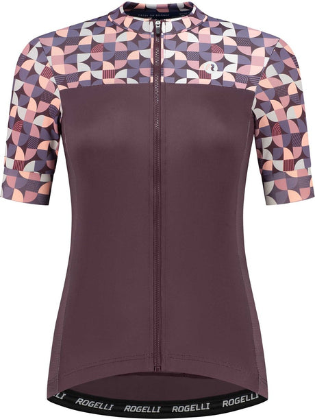 Rogelli essential graphic fietsshirt - korte mouwen - dames - burgundy - maat s