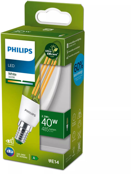 Philips led philips ultra efficient led kaarslamp transparant - 40 w - e14 - wit licht