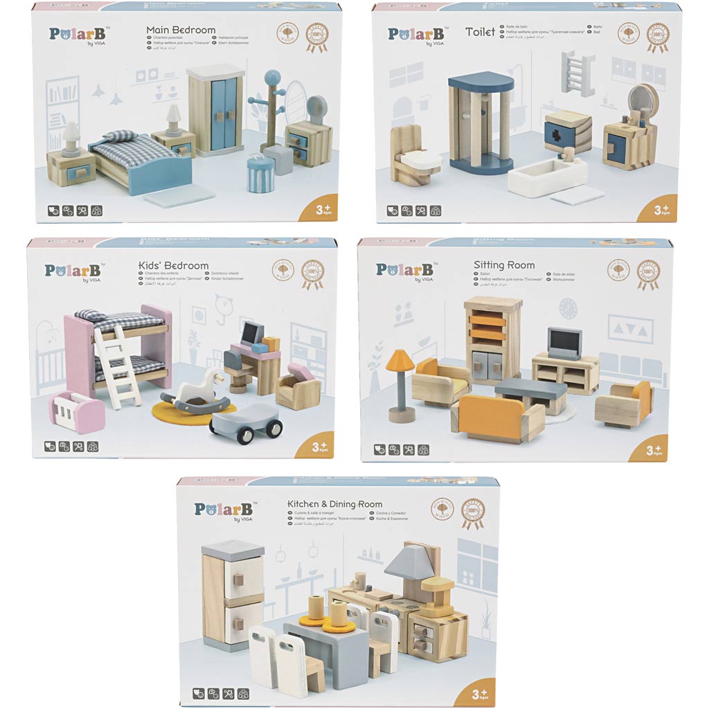 Viga-Möbel für Puppenhaus, Maße 2x2x7,5 cm, 40 Teile 1 Set