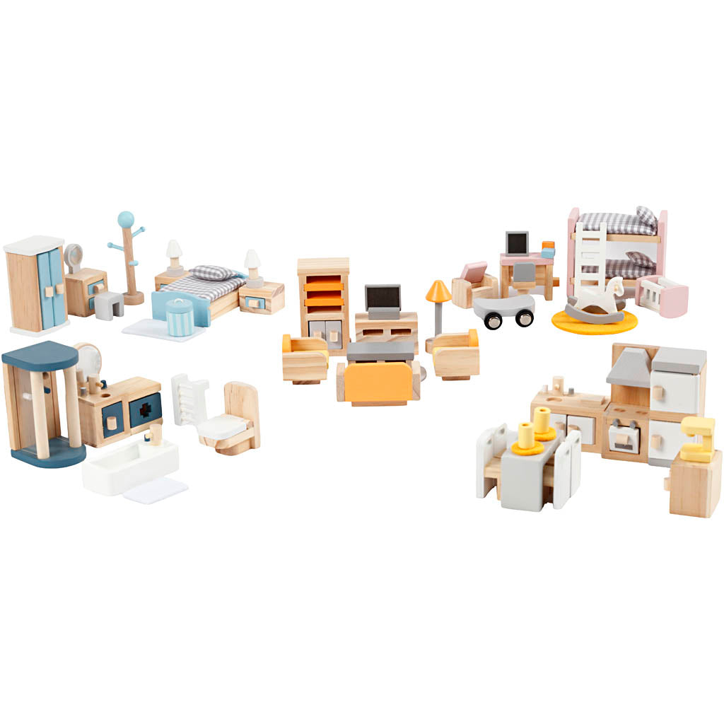 Viga-Möbel für Puppenhaus, Maße 2x2x7,5 cm, 40 Teile 1 Set