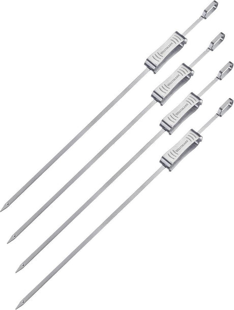 Westmark Grillspieße 42 cm – ideal zum Zubereiten von Schaschlik oder anderen Grillspießen, inkl. Schieber - Edelstahl, 4 Stück
