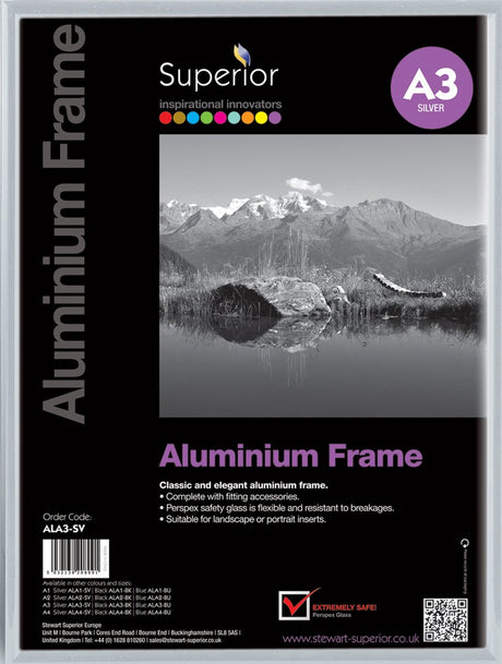 Seco Fotorahmen A3 – 29,7 x 42 cm – Silber gebürstetes Aluminium – 11 mm Rahmen – se-ala3-sv