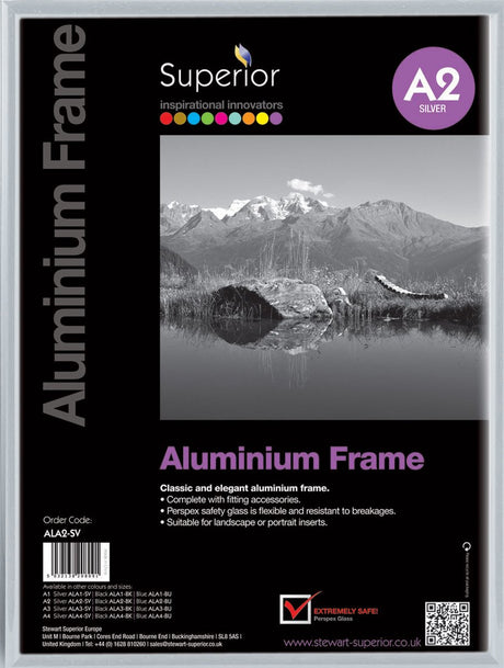 Seco Fotorahmen – A2 – 42 x 59,4 cm – silberfarbenes gebürstetes Aluminium – 11 mm Rahmen – se-ala2-sv