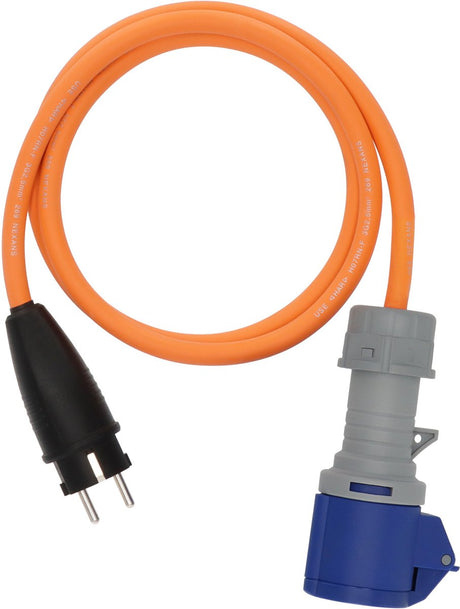 Brennerstuhl Camping-Adapterkabel mit Schutzkontaktstecker und CEE-Kupplung mit LED-Spannungsanzeige (1,5m Kabel in Orange, H07RN-F 3G2,5, 230V 16A, dauerhafter Außeneinsatz IP44, hergestellt in Deutschland)