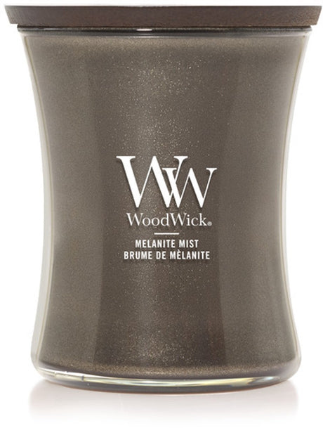 Mittlere Sanduhr-Duftkerze von Woodwick – Melanit-Nebel – Anthrazit – 60 Brennstunden