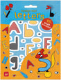 Clavis spielt mit Buchstaben-Aufkleber-Set. 3+