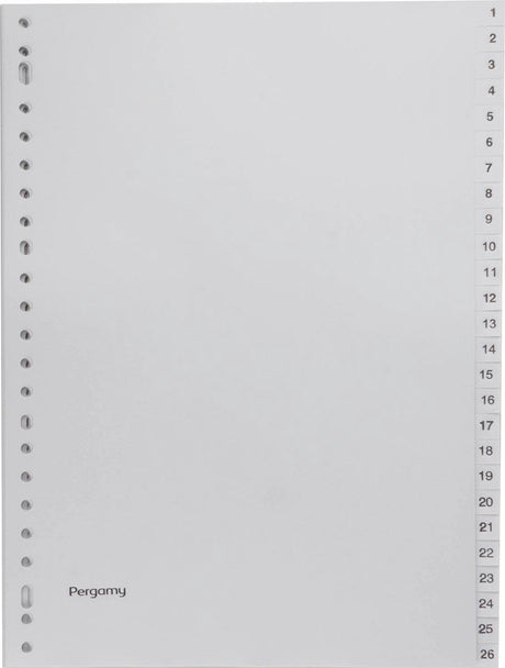 Pergamie-Registerblätter, ft A4, 23-Loch-Perforation, graues PP, Satz 1-52