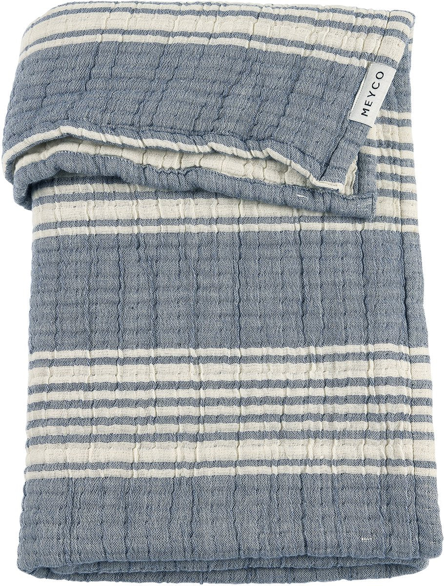 Meyco Baby-Streifen-Jacquard-Kinderbettdecke – vorgewaschen, hydrophil – Indigo – 100 x 150 cm – 1,5 Tog