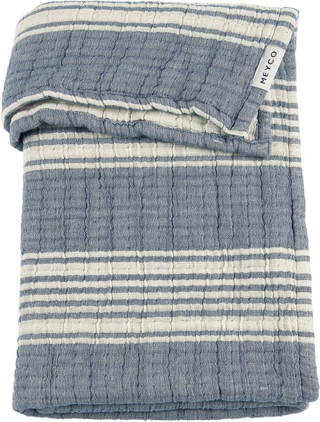 Meyco Baby-Streifen-Jacquard-Kinderbettdecke – vorgewaschen, hydrophil – Indigo – 75 x 100 cm – 1,5 Tog