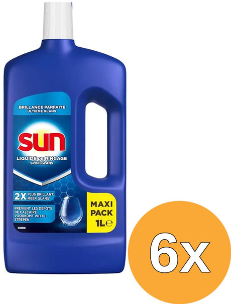 Sun spoelglans - vaatwas - glansspoelmiddel dat witte strepen en kalkaanslag verwijdert en voorkomt en zorgt voor een perfecte glans - 6 x 1 l