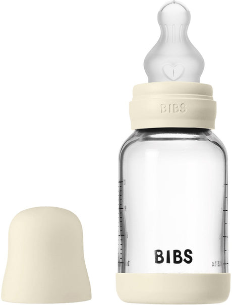 Bibs-Flasche – langsamer Durchfluss – 120 ml – Silikonglas – Elfenbein