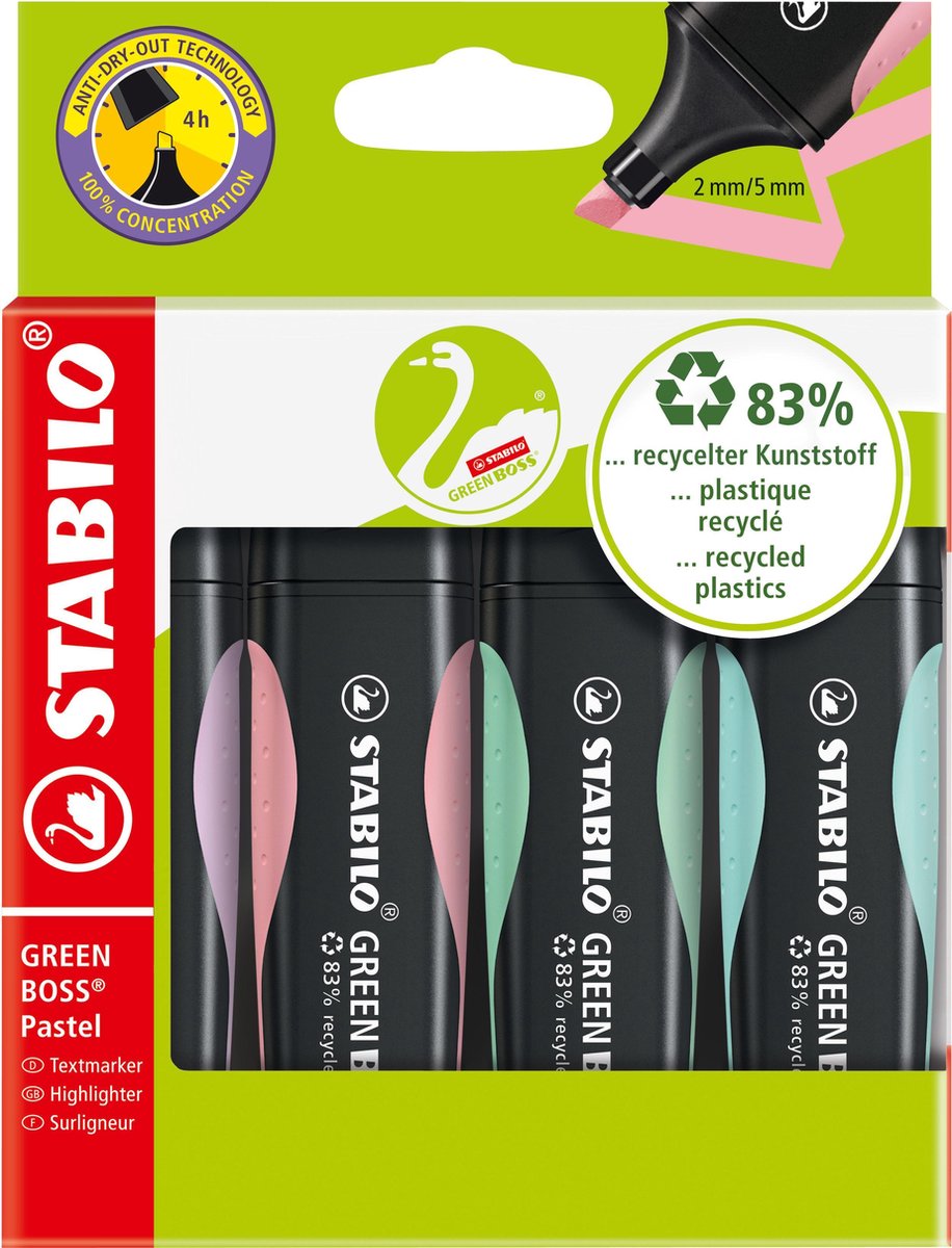 Stabilo Green Boss Pastell - Markierungsmarker - Set mit 4 Teilen
