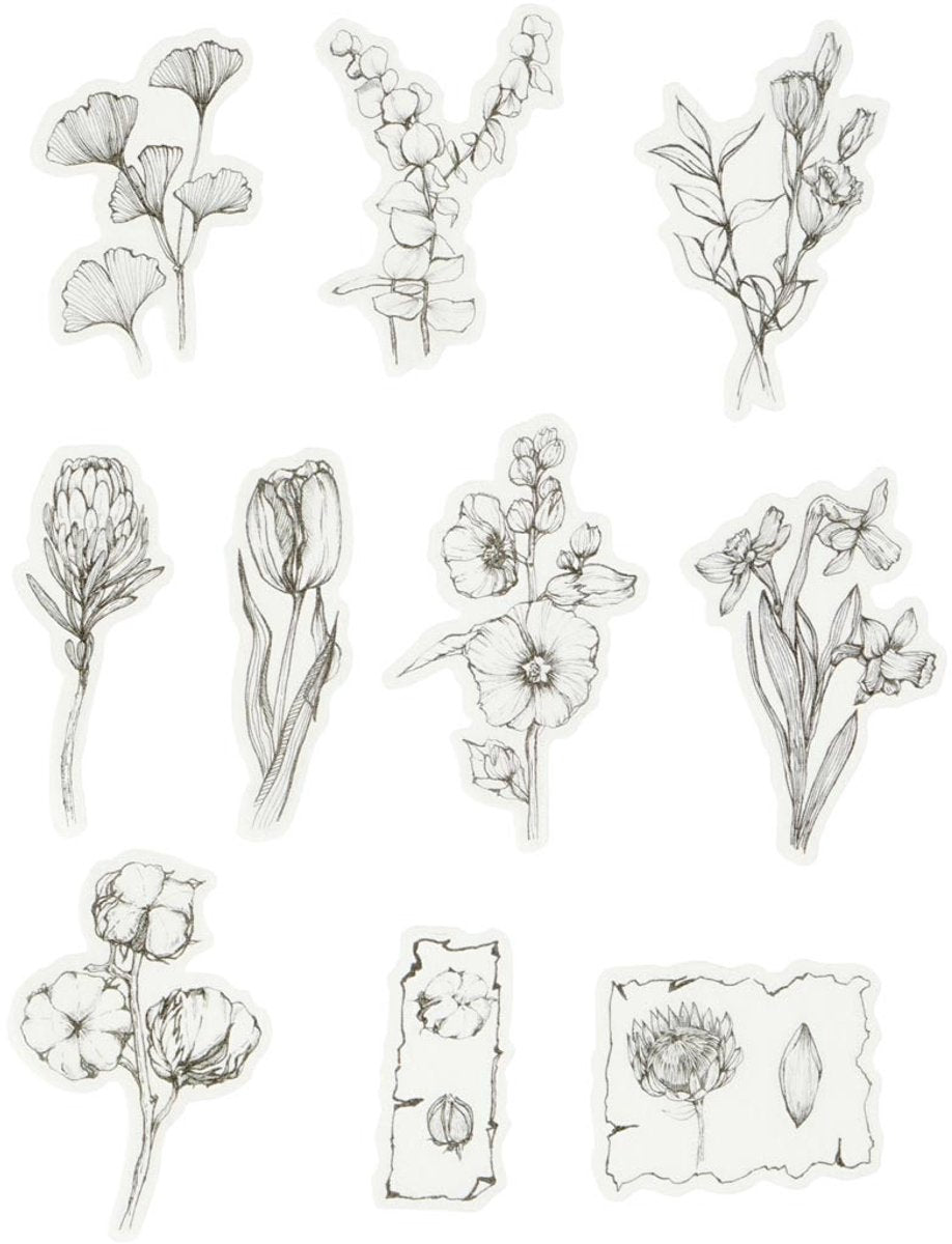 Creativ Company Kreppband-Aufkleber, schwarze und weiße Blumen, Größe 30–50 mm, 30 Stück 1 Box