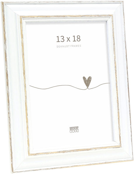 Deknudt Frames Fotorahmen S221H3 – Weiß mit braunem Akzent – 13 x 18 cm