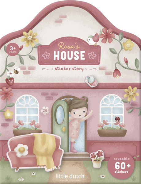 Little dutch herbruikbare sticker speelset rosa friends - 3 vellen met mooie dikke stickers, compleet met speelachtergrond - niet permanente, verplaatsbaar en herbruikbaar - creatief speelgoed vanaf 3 jaar