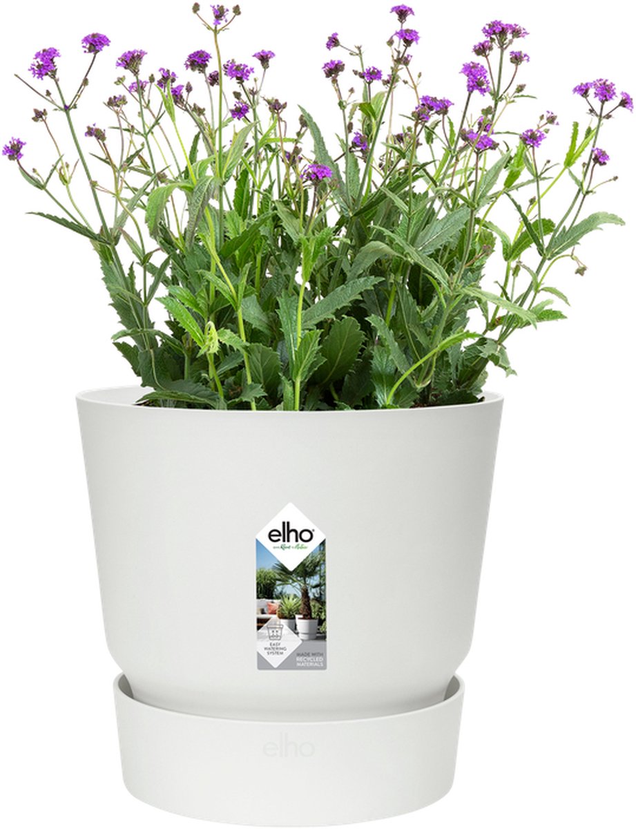 Elho greenville rond 20 - bloempot voor buiten met waterreservoir - 100% gerecycled plastic - ø 19.5 x h 18.4 cm - wit