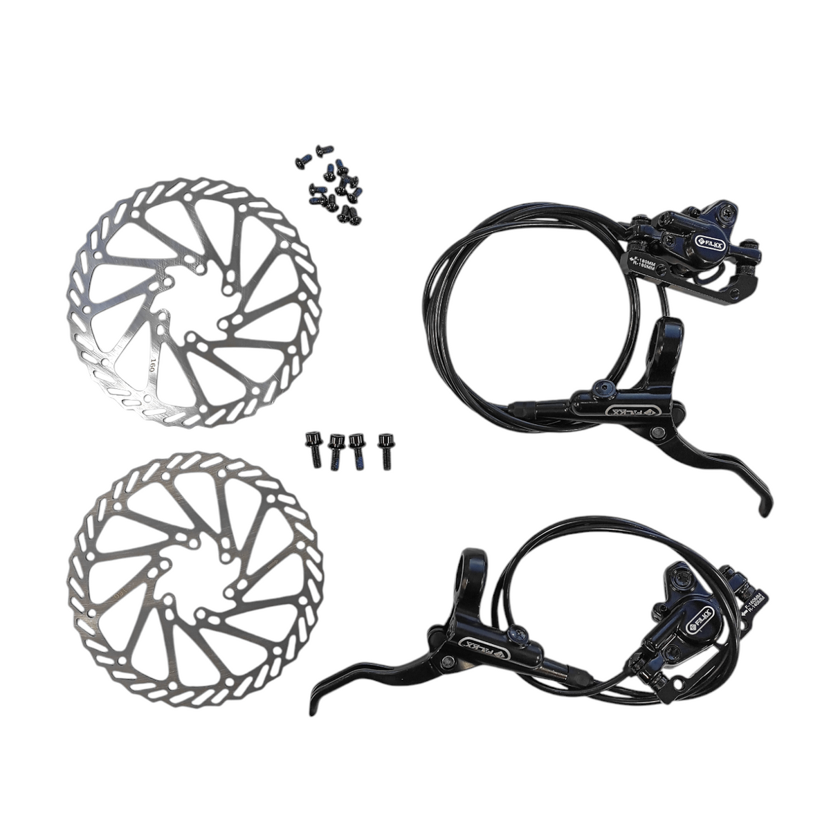 Falkx Scheibenbremsen-Set, rechts 860 mm und links 1500 mm Kabellänge.