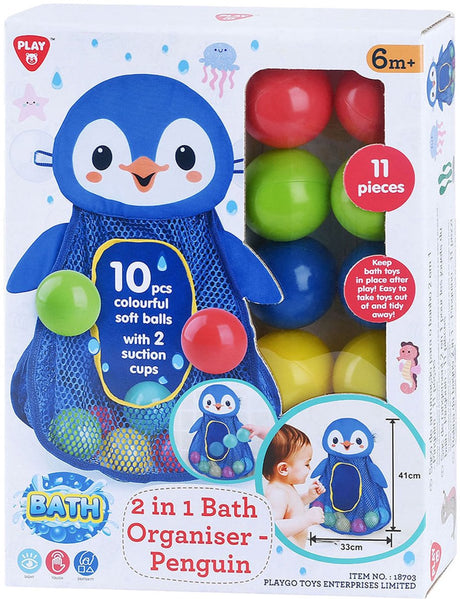 Playgo Badespielzeug-Aufbewahrung Pinguin mit Bällen – 11 Stück.