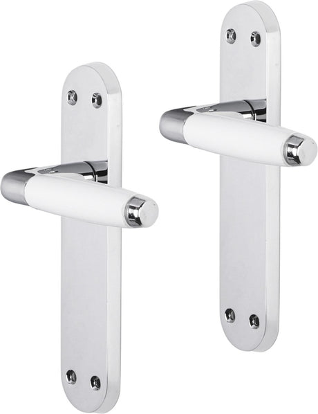 Impresso deurkruk - durban - voor binnen - ovaal deurschild met schroeven - chroom - wit - 2 stuks