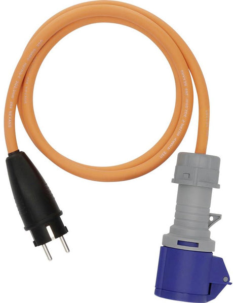 Brennerstuhl Camping-Adapterkabel mit Schutzkontaktstecker und CEE-Kupplung mit LED-Spannungsanzeige (1,5m Kabel in Orange, H07RN-F 3G2,5, 230V 16A, dauerhafter Außeneinsatz IP44, hergestellt in Deutschland)