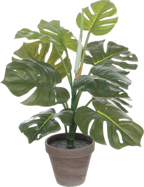 Mica decorations groene monstera gatenplant kunstplant 48 cm in grijze pot - kunstplanten nepplanten