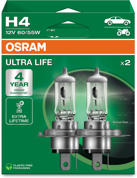 Osram Ultra Life-Serie – Halogen-Fahrzeuglampe – H4 – lange Lebensdauer – 4 Jahre Garantie