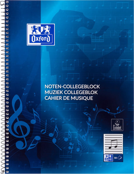 Oxford Notenblock – A4 – 50 Blatt – Blau