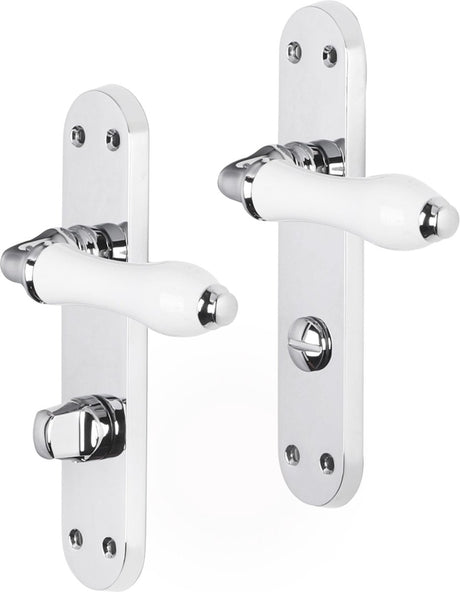 Impresso deurkruk - perth - voor binnen - ovaal deurschild met schroeven en toiletsluiting - chroom - wit - 2 stuks
