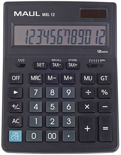 Maul Tischrechner MXL 12 LCD-Bildschirm 1-zeilig, 12 Ziffern Solarbatterie 20,5 x 15,5 x 3,5 cm schwarz