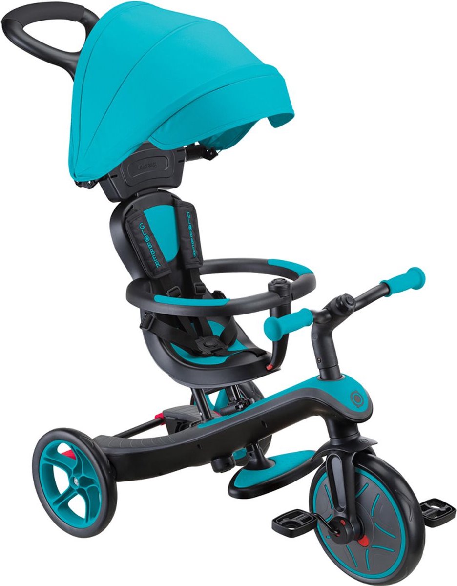 Globber Dreirad – Trike 4 in 1 in Blaugrün – Grün Blau – 4in1 Cabrio – mit Schiebestange – von 10 Monaten bis 5 Jahren