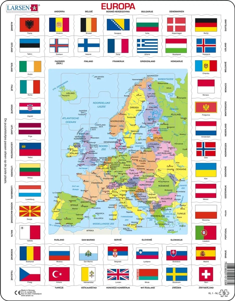 Selecta Larsen Karte Europa mit Flaggen, 70 Stück.
