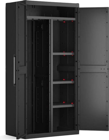 Keter Detroit XL Aufbewahrungsschrank – 2 Türen – 4 Einlegeböden, davon 2 verstellbar – L 89 x T 54 x H 182 cm – Schwarz