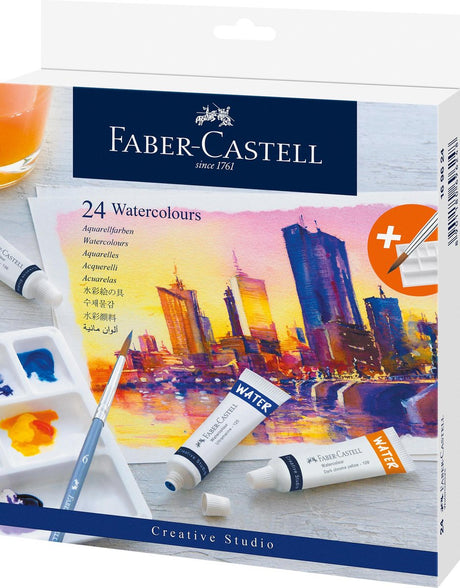 Faber Castell FC-169624 Aquarellfarbe, 24 Tuben + Mischpalette und Pinsel