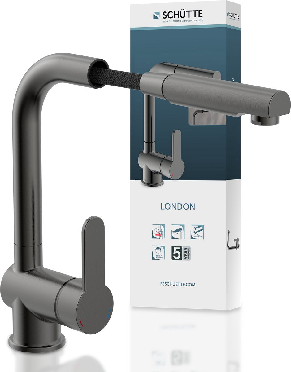 Schütte Schütte Eenknops -Mixer mit ausziehbarem London Matgraphit Spout