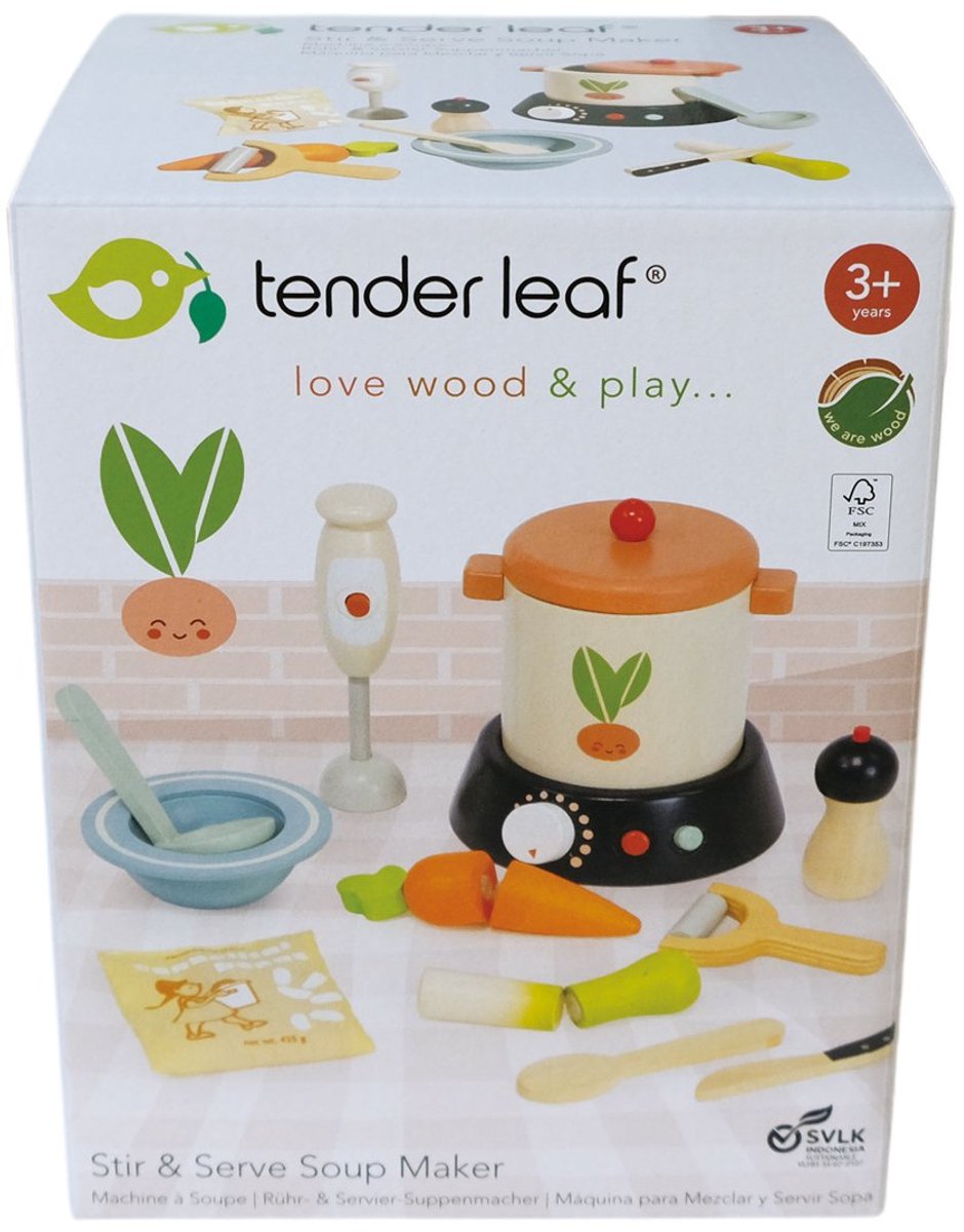 Tender Leaf Holzspielzeug-Suppenkocher mit Zubehör – farbenfrohes Küchenspielzeug.