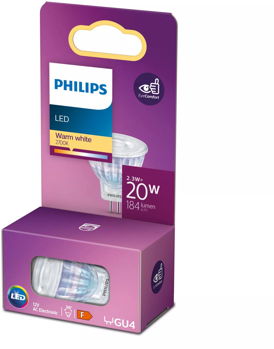 Philips led spot - 20 w - gu4 - warmwit licht