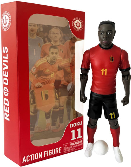 Megableu Actionfigur Red Devils – Jeremy Doku – Fußballpuppe mit beweglichen Gliedmaßen – offizielles Merchandise