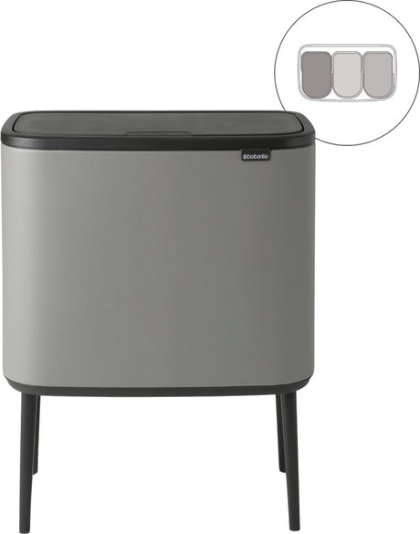 Brabantia Bo Touch Bin Abfallbehälter – 3 x 11 Liter – Mülltrennung – Mineralbeton grau