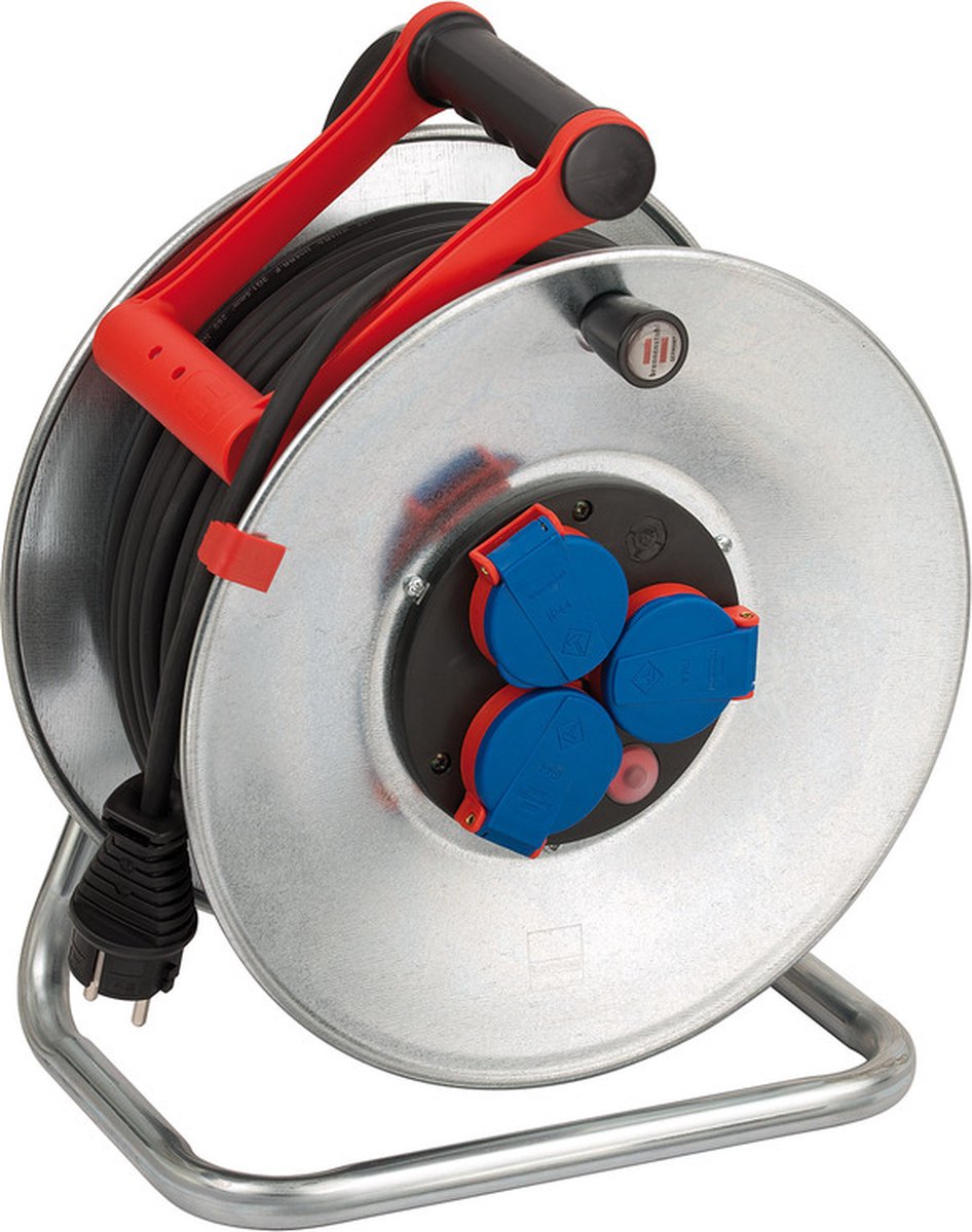 Brennerstuhl Garant S IP44 Kabeltrommel (50 m Kabel in Schwarz, Stahlblech, kurzfristiger Außeneinsatz, Made in Germany) Silber