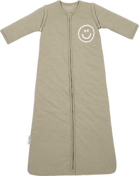 Meyco Baby Slub mit Smile-Applikation, Babyschlafsack mit abzippbaren Ärmeln – Taupe, gebrochenes Weiß – 110 cm – 2,5 Tog
