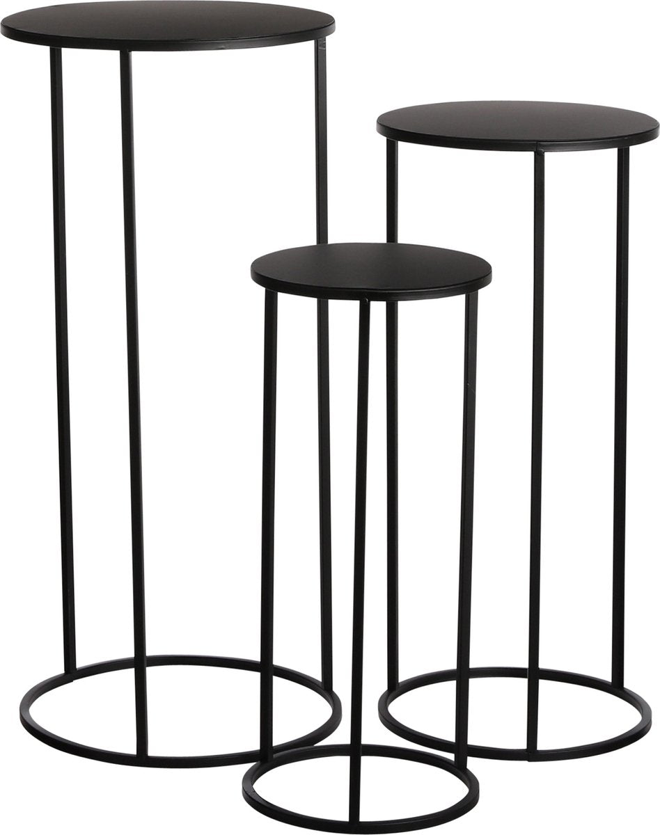 Mica decorations quinty bijzettafel - set van 3 - h70 x ø32 cm - metaal - zwart